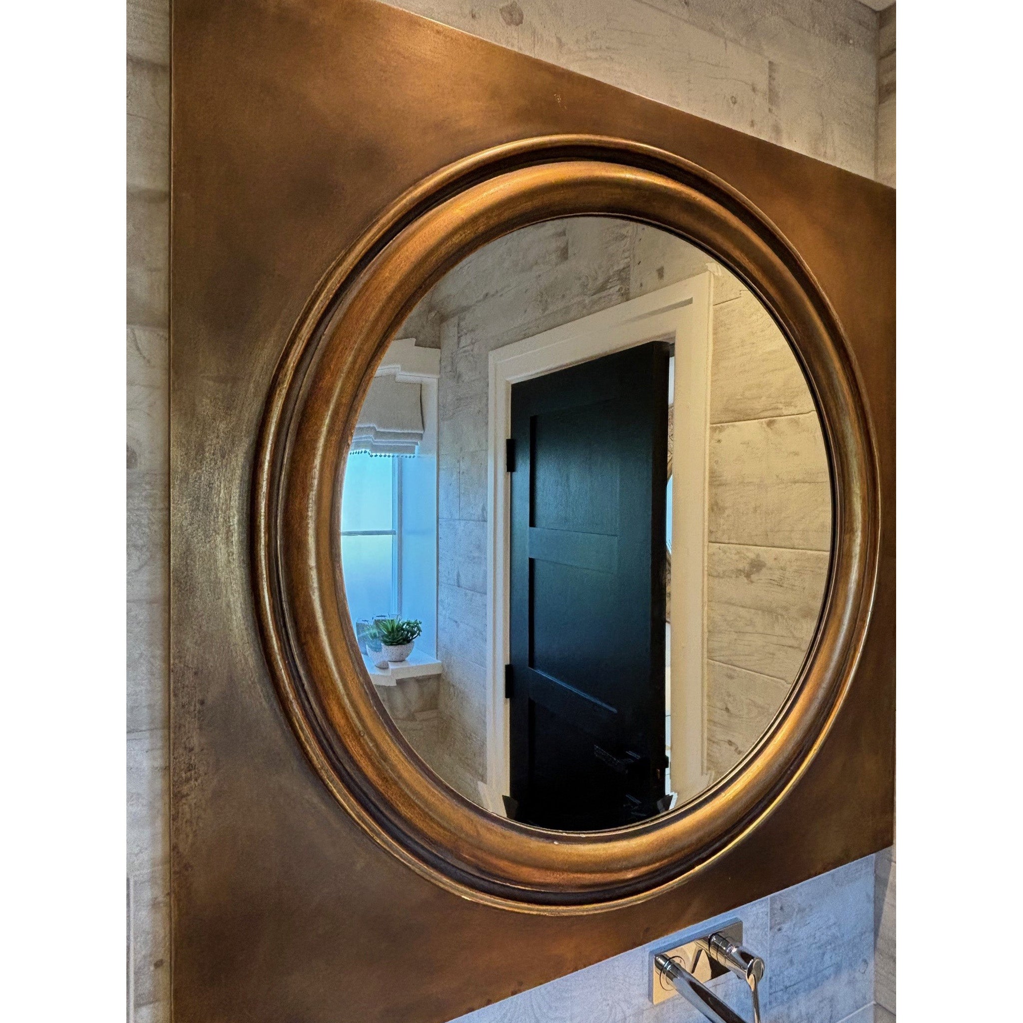 Distressed Bronze Circle Square Mirror